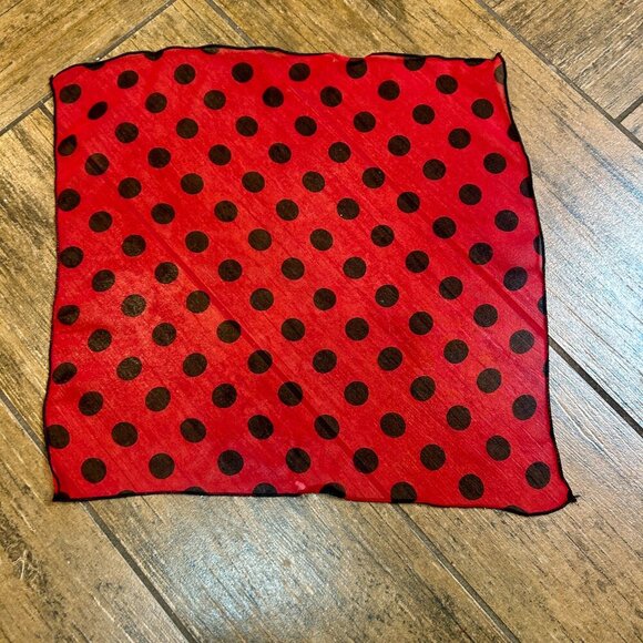 Vintage Black Red Polka Dot 100% Silk Hankie Scarf Pocket Square - Picture 5 of 5